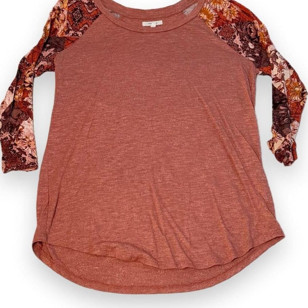 Maurices Rust Raglan Top Floral Sleeves Women's S